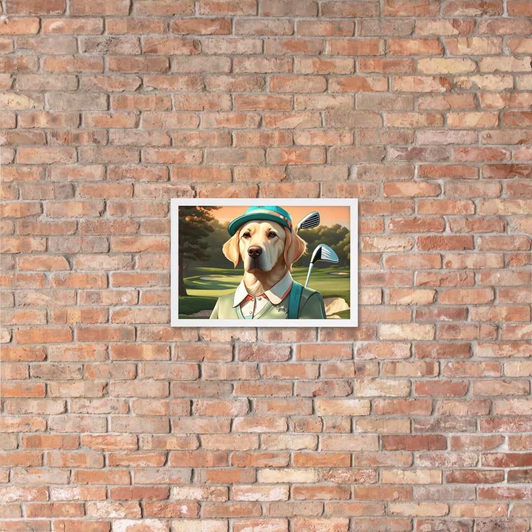 Framed poster-Labrador Retriever Golfer V14