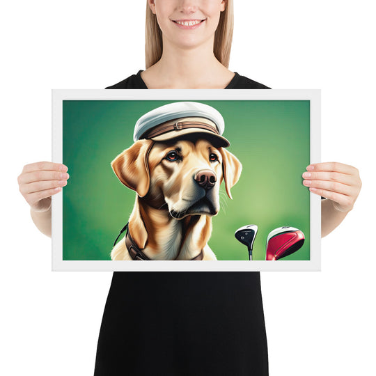 Framed poster-Labrador Retriever Golfer V3