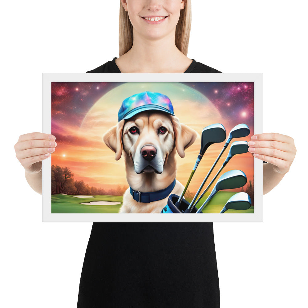 Framed poster-Labrador Retriever Golfer V13