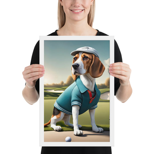 Beagle Golfer- Framed poster v2