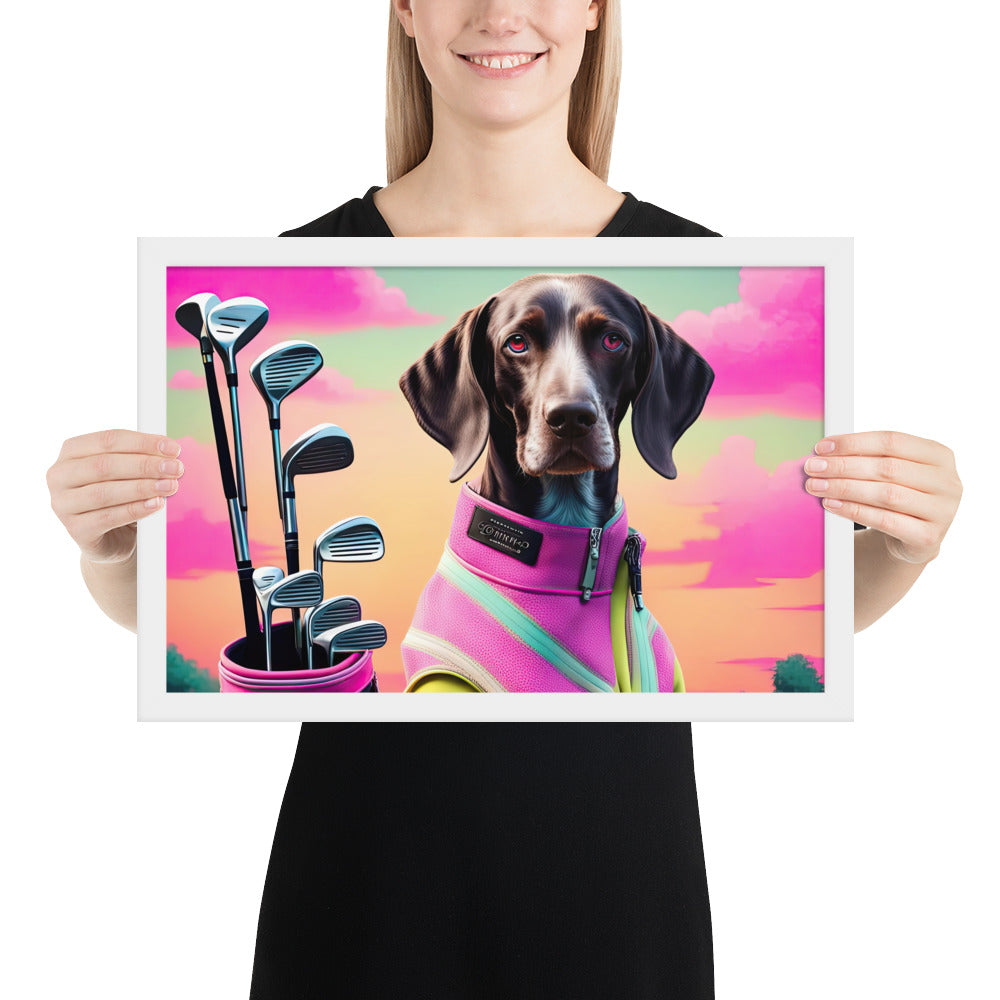 German Shorthaired Pointer Golfer- Framed poster v3