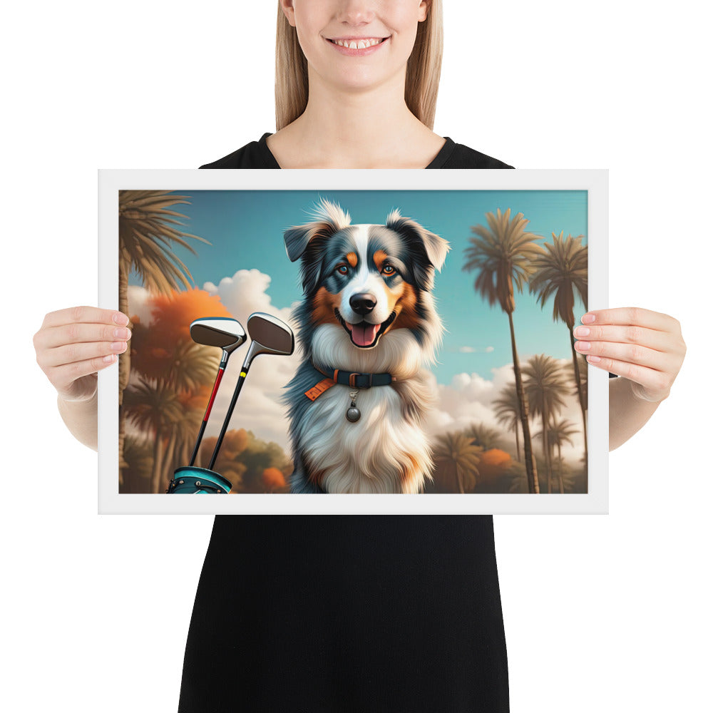 Australian Shepherd Golfer- Framed poster v2