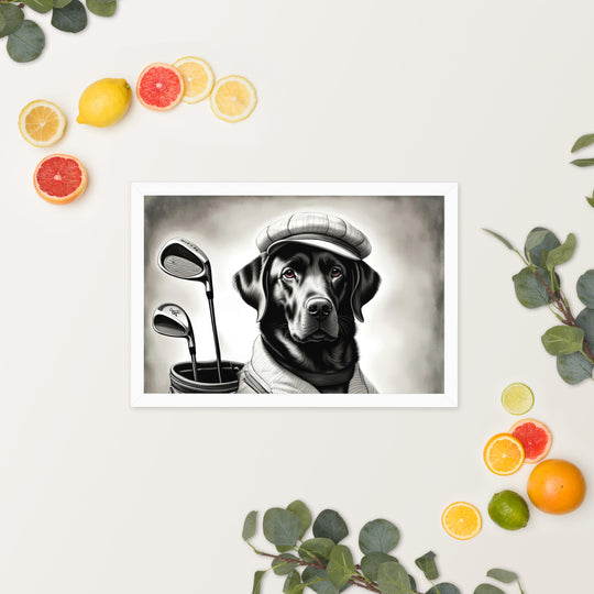 Framed poster-Labrador Retriever Golfer V11