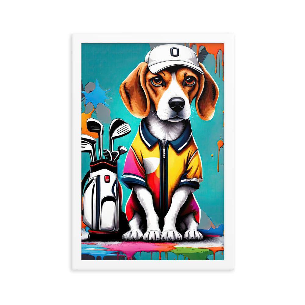 Beagle Golfer- Framed poster v4