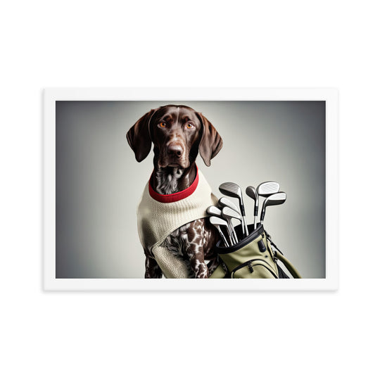 German Shorthaired Pointer Golfer- Framed poster v4