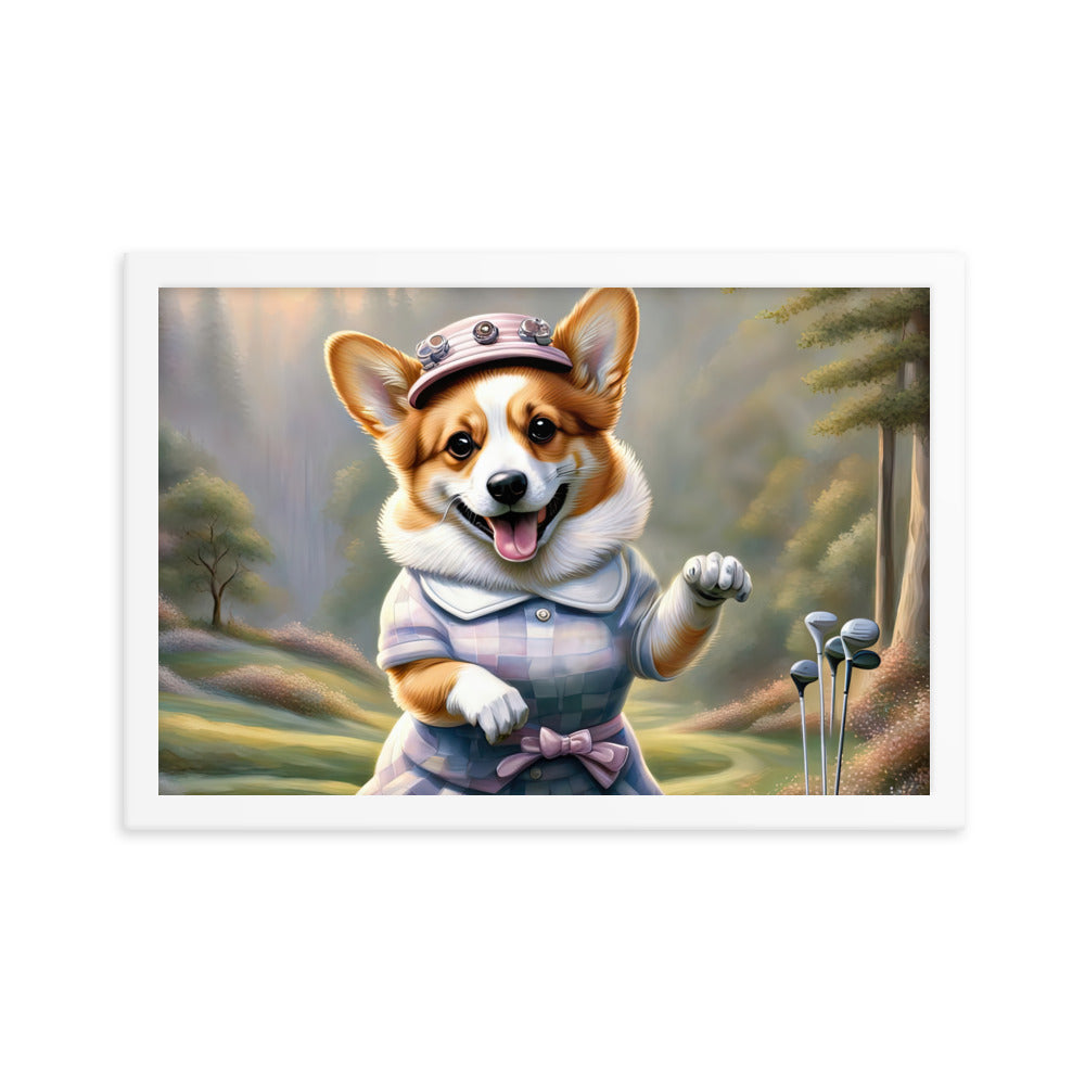 Pembroke Welsh Corgi Golfer- Framed poster v2