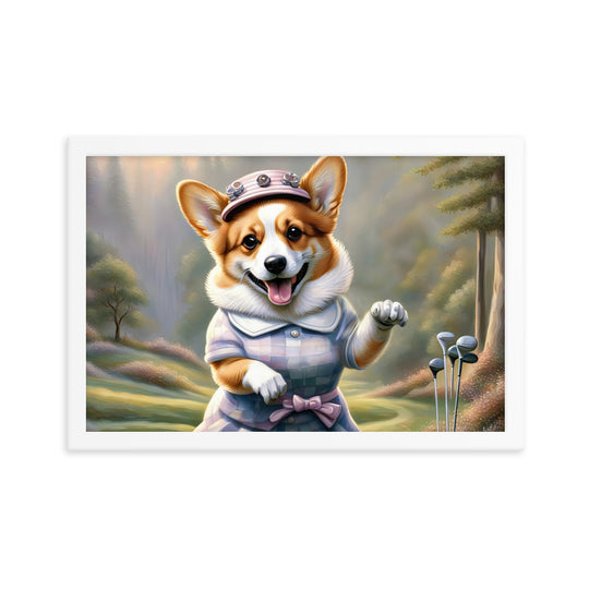 Pembroke Welsh Corgi Golfer- Framed poster v2