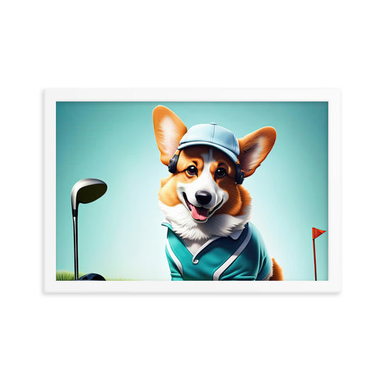 Pembroke Welsh Corgi Golfer- Framed poster