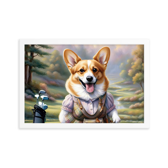 Pembroke Welsh Corgi Golfer- Framed poster v3