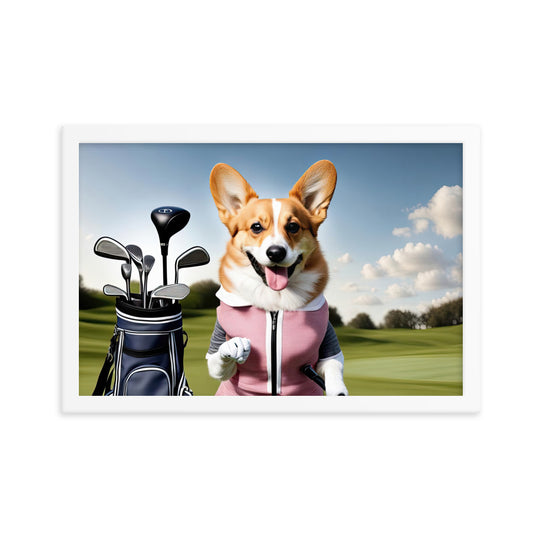 Pembroke Welsh Corgi Golfer- Framed poster v5