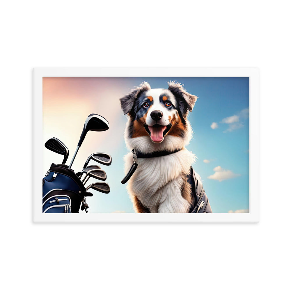 Australian Shepherd Golfer- Framed poster