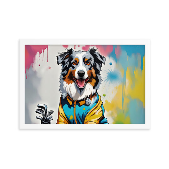 Australian Shepherd Golfer- Framed poster v3