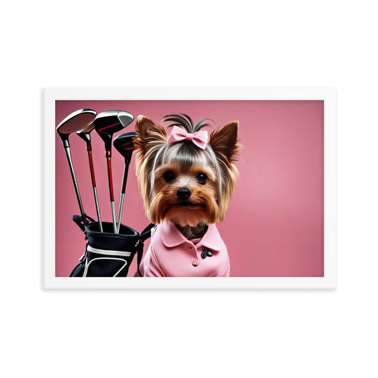 Yorkshire Terrier Golfer- Framed poster