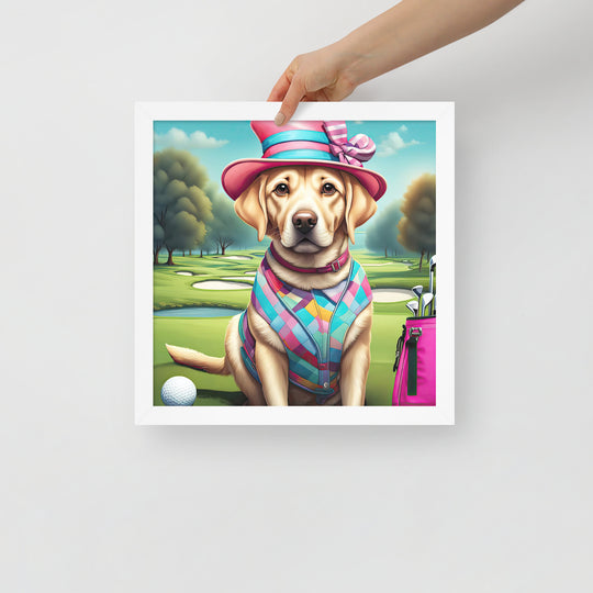 Framed poster-Labrador Retriever Golfer V9