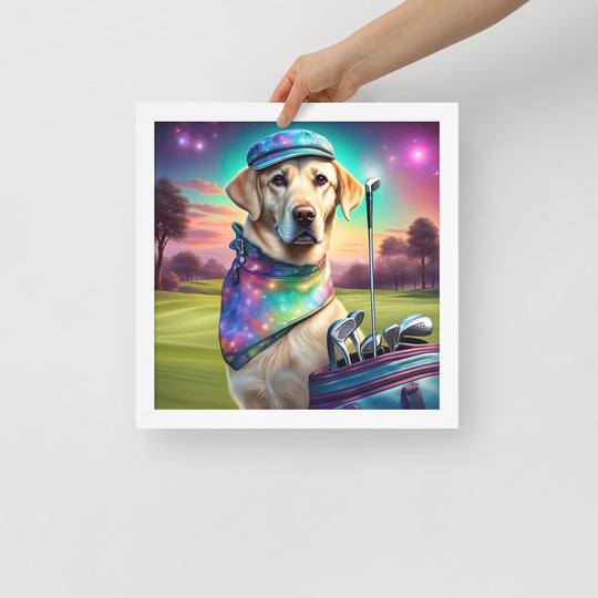 Framed poster-Labrador Retriever Golfer V21