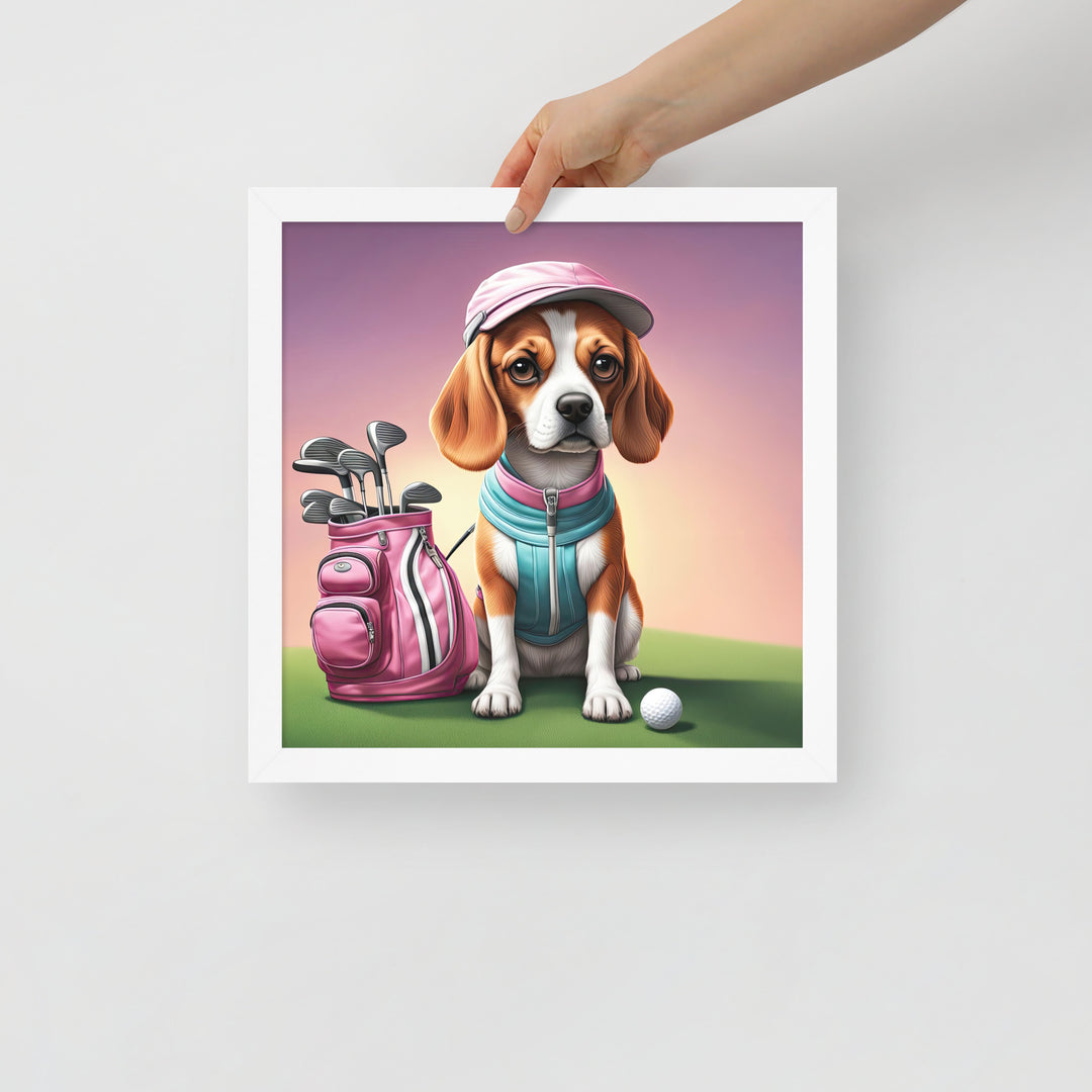 Beagle Golfer- Framed poster v3