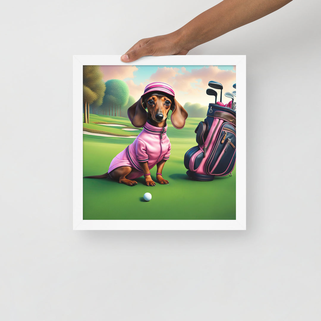 Dachshund Golfer- Framed poster v2