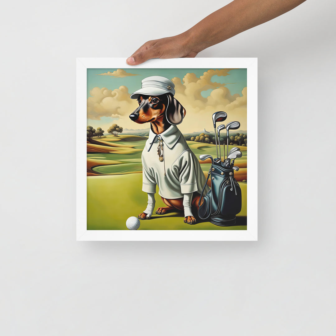 Dachshund Golfer- Framed poster v3