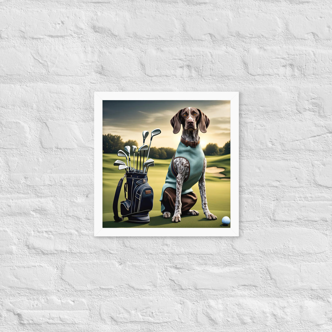 German Shorthaired Pointer Golfer- Framed poster v2