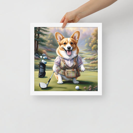 Pembroke Welsh Corgi Golfer- Framed poster v4