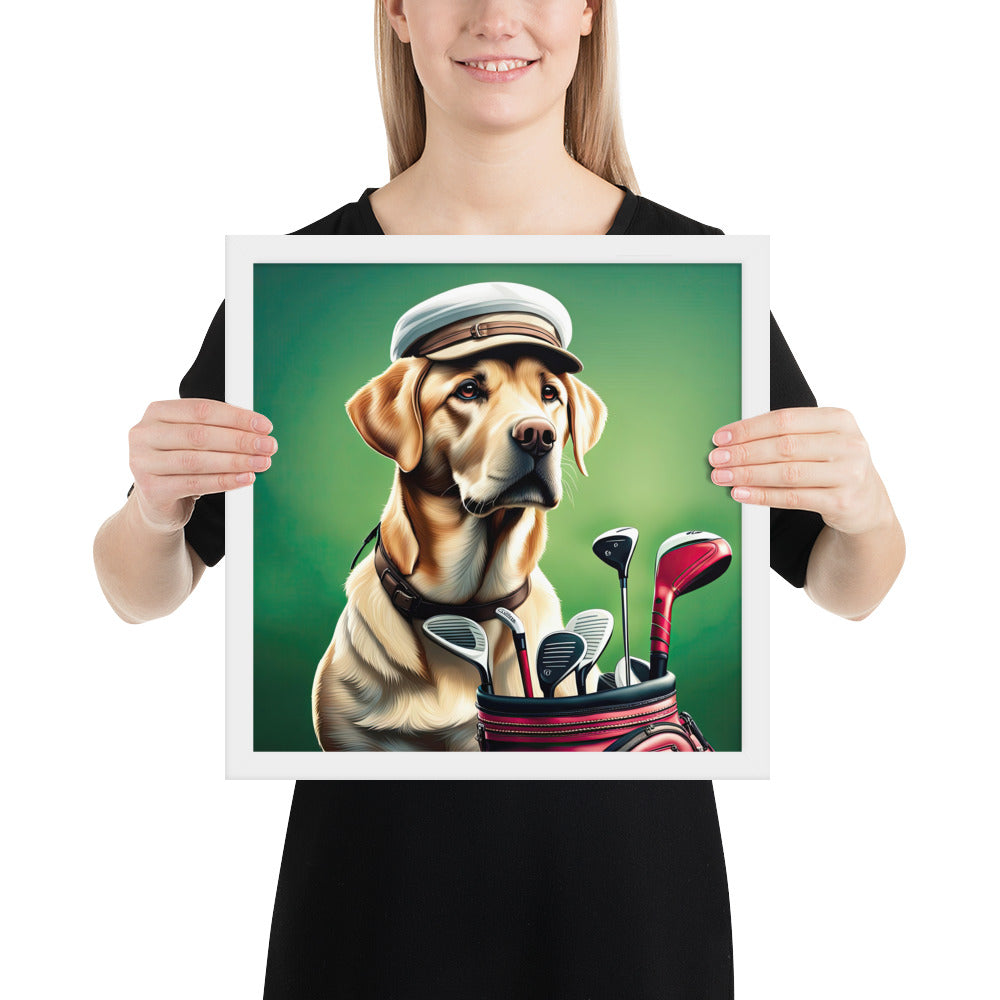 Framed poster-Labrador Retriever Golfer V3