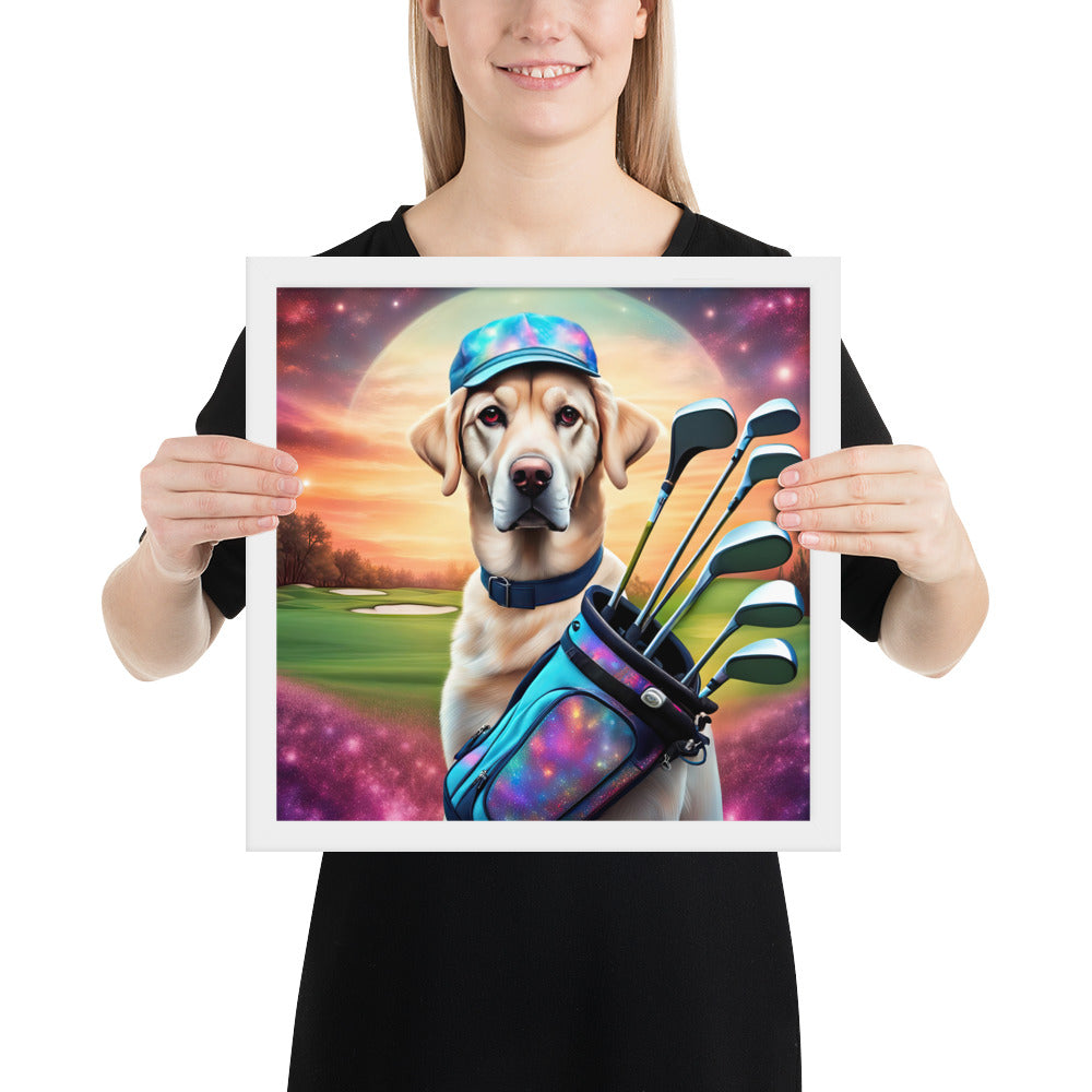 Framed poster-Labrador Retriever Golfer V13