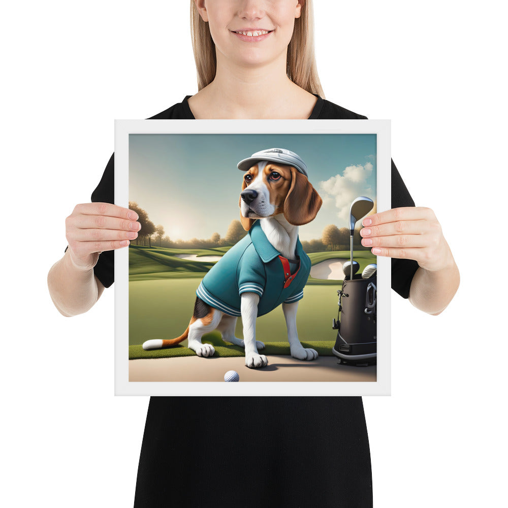 Beagle Golfer- Framed poster v2