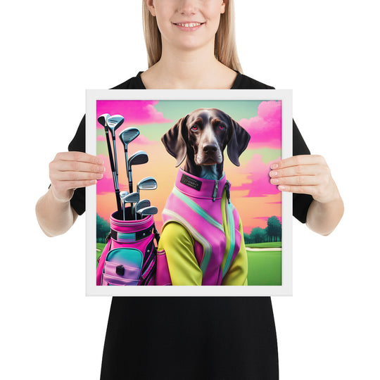 German Shorthaired Pointer Golfer- Framed poster v3