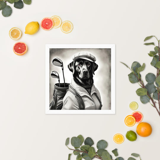 Framed poster-Labrador Retriever Golfer V11