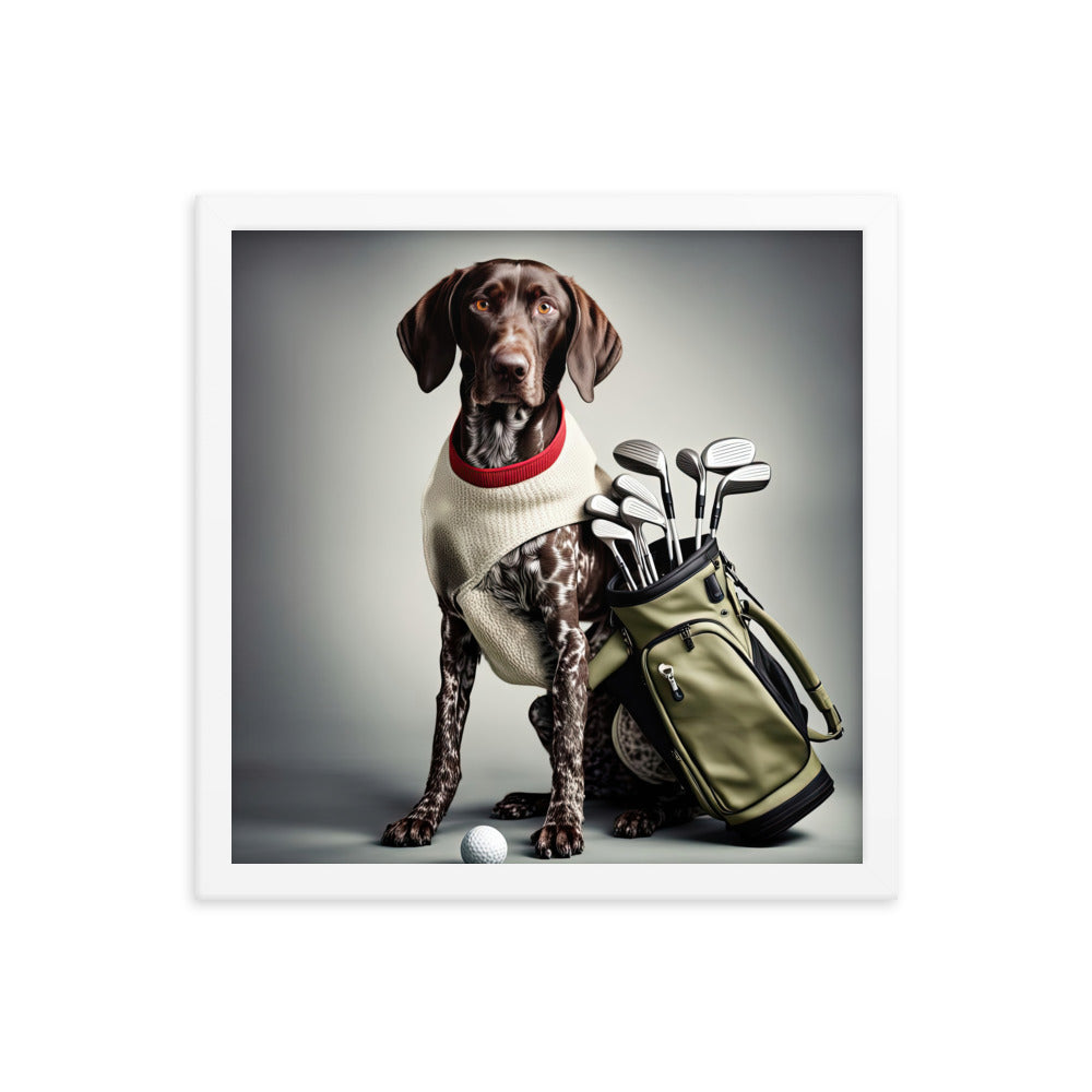 German Shorthaired Pointer Golfer- Framed poster v4