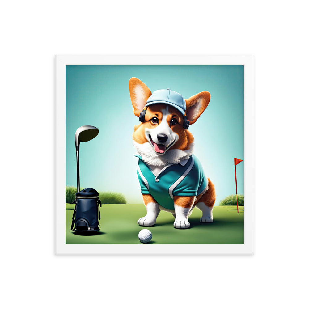 Pembroke Welsh Corgi Golfer- Framed poster