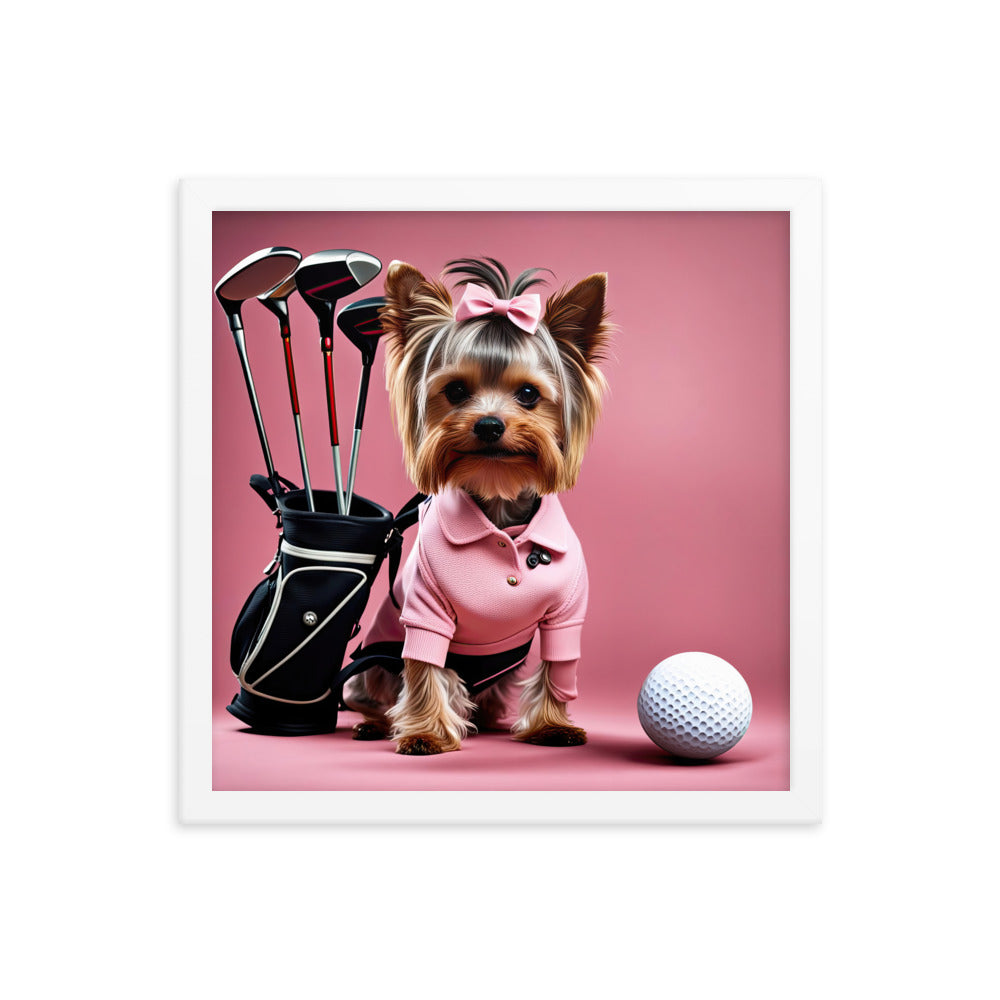 Yorkshire Terrier Golfer- Framed poster