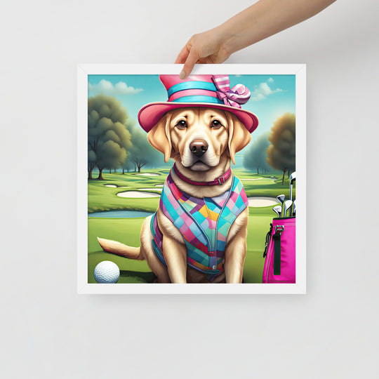 Framed poster-Labrador Retriever Golfer V9