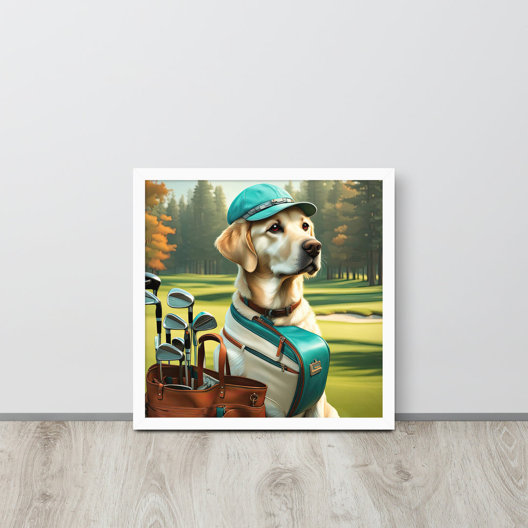 Framed poster-Labrador Retriever Golfer V10