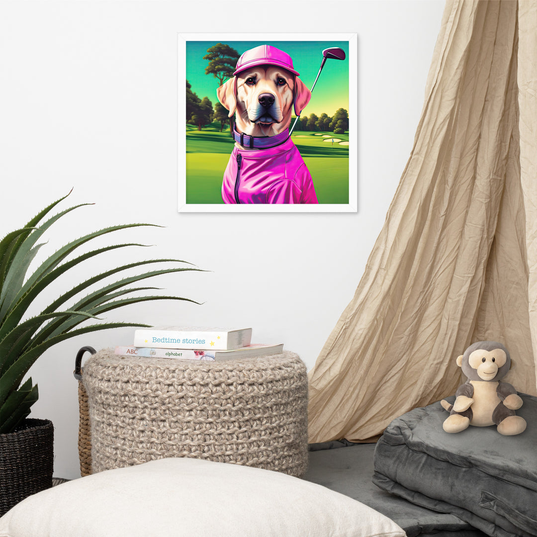 Framed poster-Labrador Retriever Golfer V16