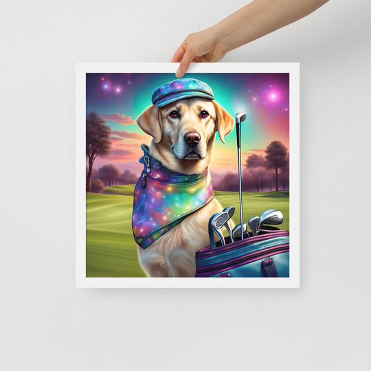 Framed poster-Labrador Retriever Golfer V21