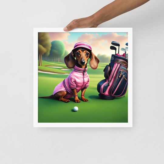 Dachshund Golfer- Framed poster v2