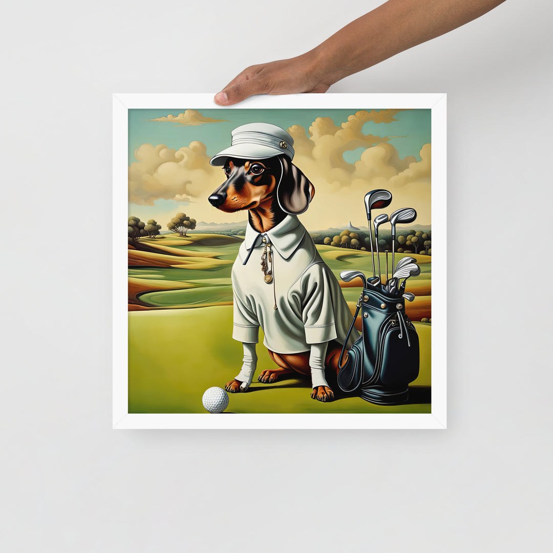 Dachshund Golfer- Framed poster v3