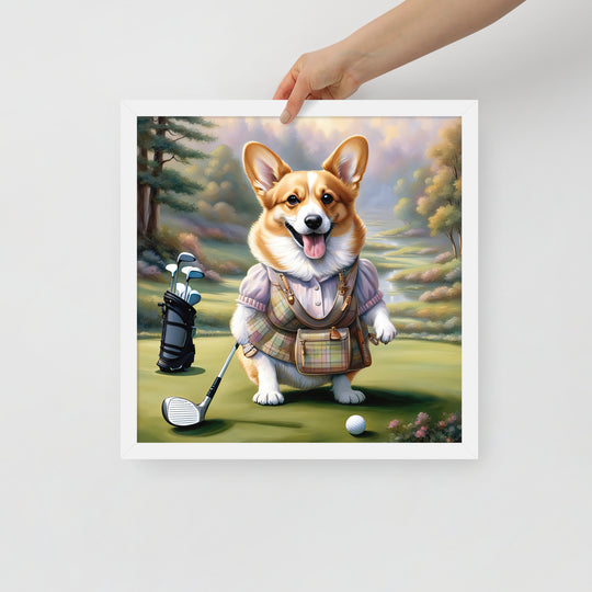 Pembroke Welsh Corgi Golfer- Framed poster v4