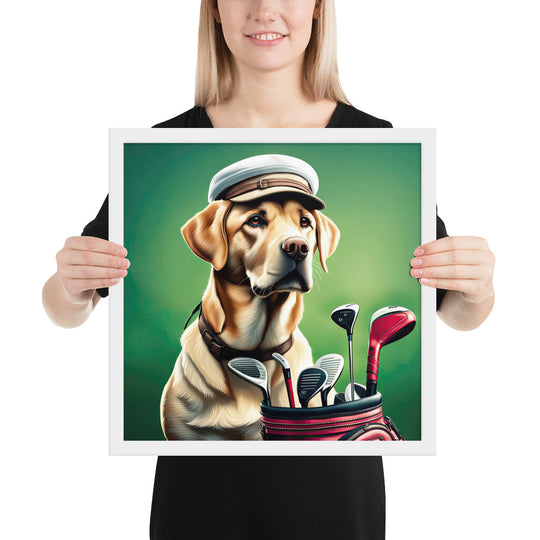 Framed poster-Labrador Retriever Golfer V3