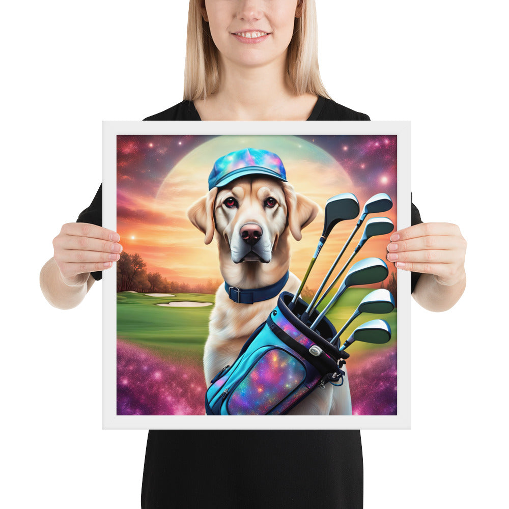 Framed poster-Labrador Retriever Golfer V13