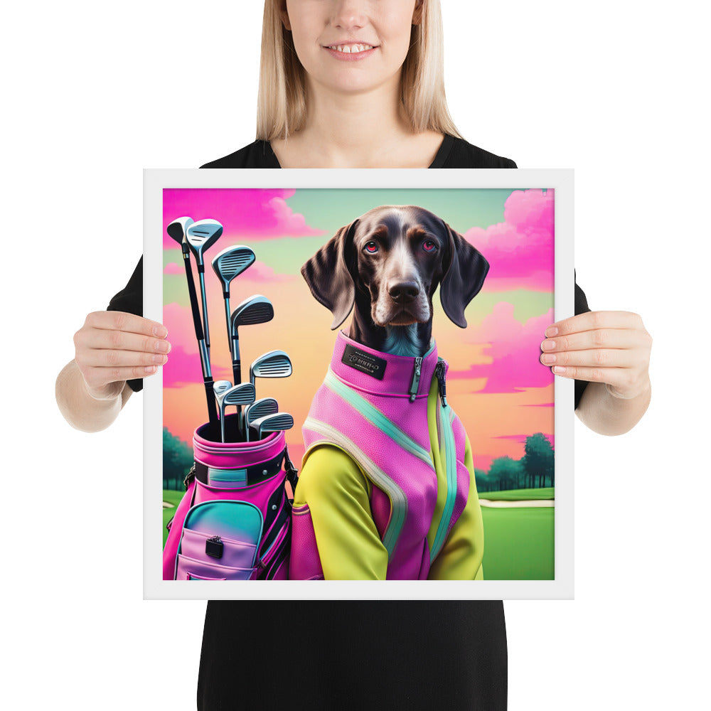 German Shorthaired Pointer Golfer- Framed poster v3