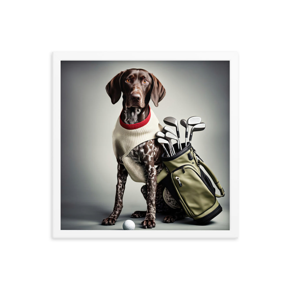 German Shorthaired Pointer Golfer- Framed poster v4