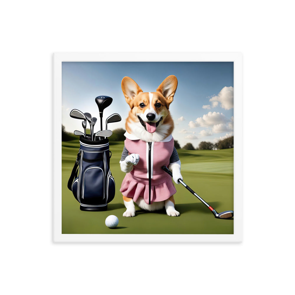 Pembroke Welsh Corgi Golfer- Framed poster v5