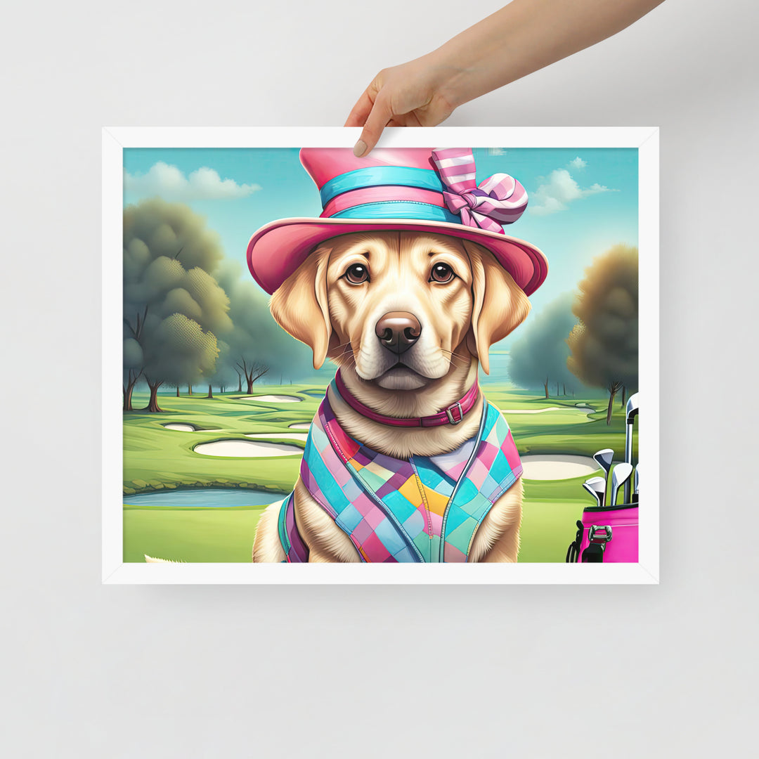 Framed poster-Labrador Retriever Golfer V9