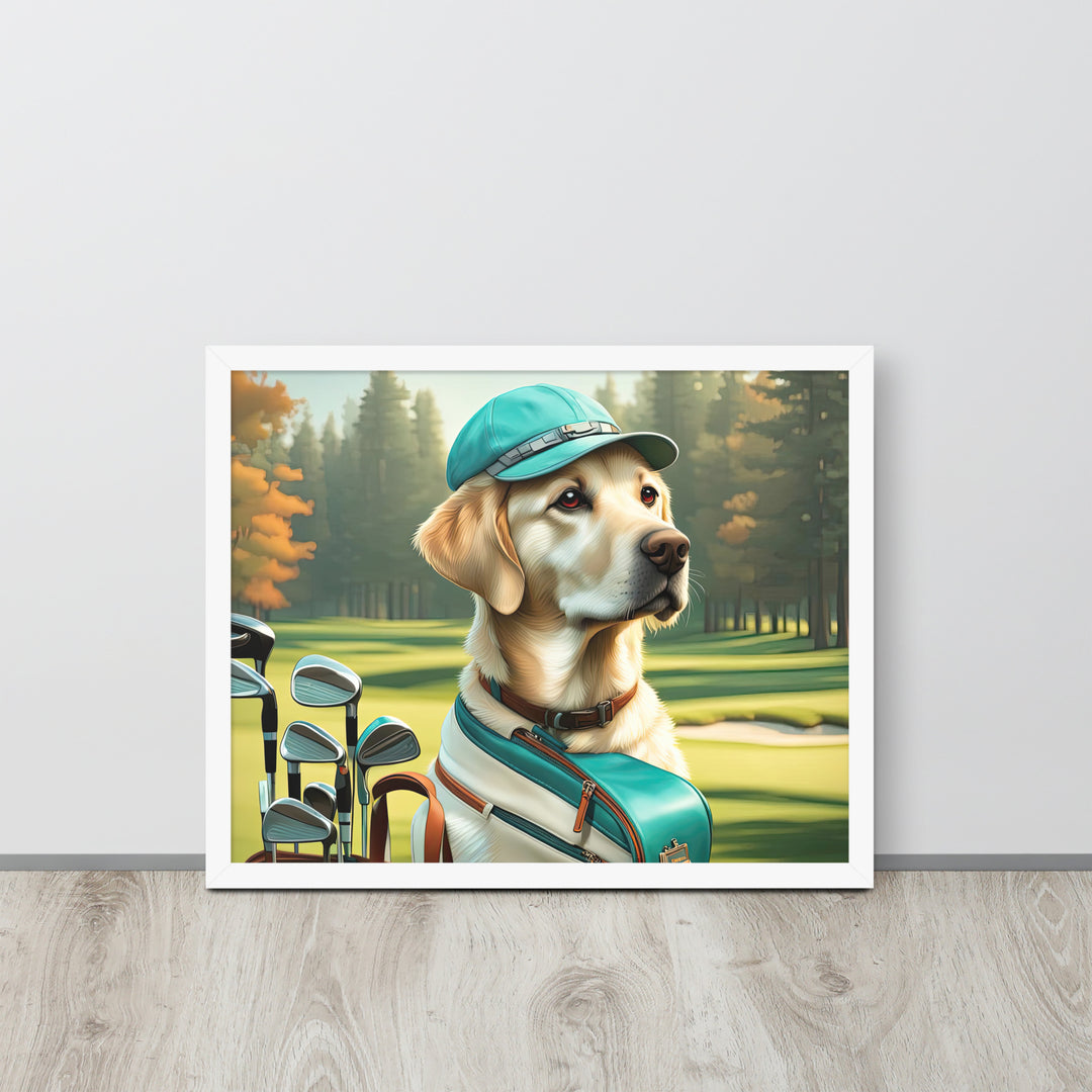 Framed poster-Labrador Retriever Golfer V10