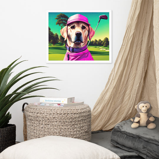 Framed poster-Labrador Retriever Golfer V16