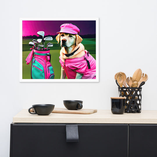 Framed poster-Labrador Retriever Golfer V17