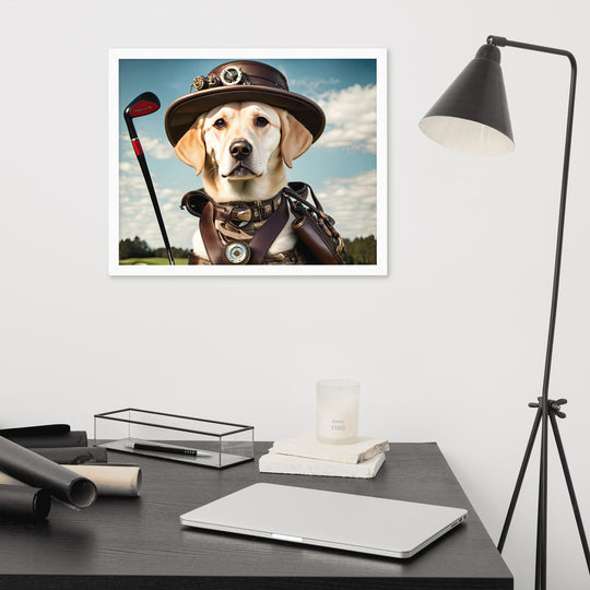 Framed poster-Labrador Retriever Golfer V20