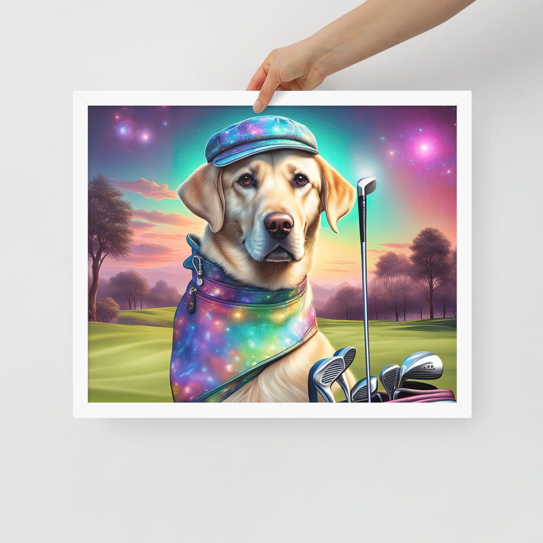 Framed poster-Labrador Retriever Golfer V21